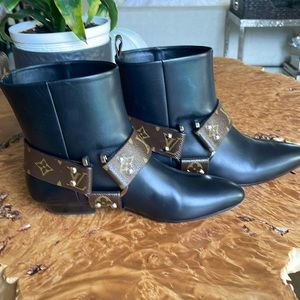 Louis Vuitton Rhapsody Monogram Black Calfskin Leather Moto Ankle Boots